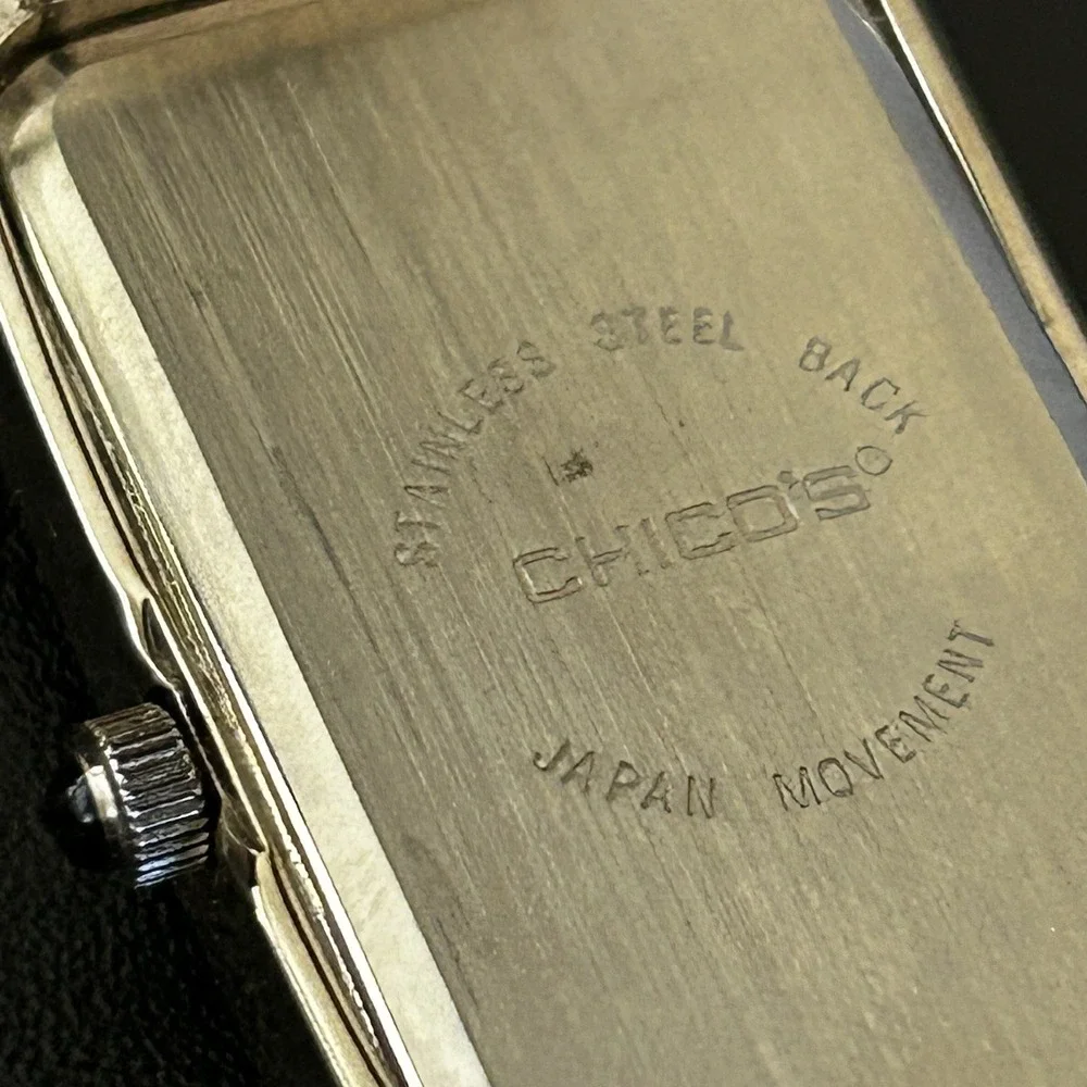 Chicos Crystal Cuff Watch Pink Dial Brown Band Statement Rhinestone Bezel‎